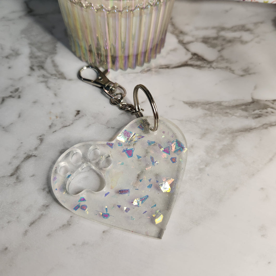 Pre Made Resin Paw Heart  Keyrings